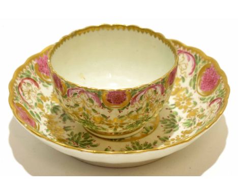 18th century English Worcester tea bowl and saucer decorated in Sevres style, the saucer 13cm diam