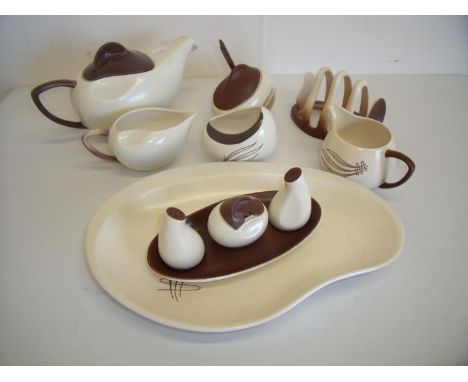 Carlton ware breakfast style service comprising of teapot, sugar basin, milk jug, toast rack, cruet set etc. 