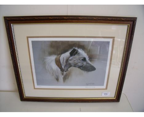 Framed and mounted signed limited edition Robert E Fuller print no. 73/850 depicting portrait of a lurcher type dog (49cm x 4