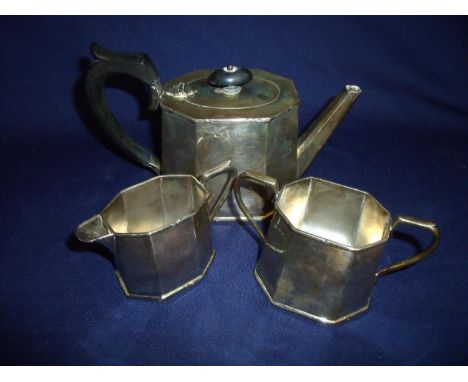 Birmingham 1920 silver hallmarked Art Deco three piece silver tea service, with makers mark for RS 
