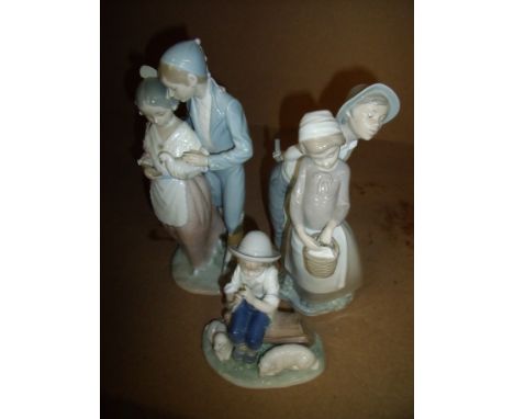 Group of three Nao figures, two of courting couples (1 A/F) and another of a seated shepherd boy 