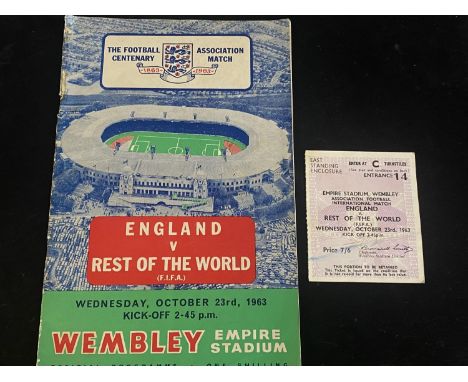 A England football programme dated 1963 with ticket stub