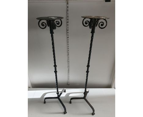 A pair of wrought iron bespoke hand made planter stands, shipping unavailable