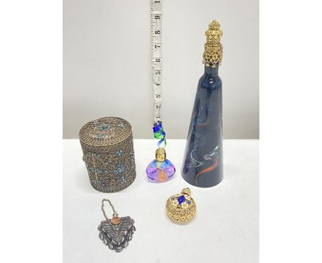 A selection of assorted scent bottles and trinket box