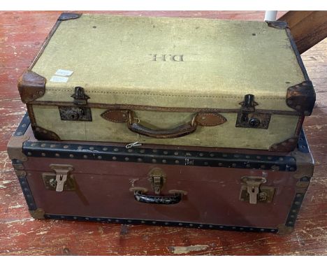 A vintage travelling trunk and suitcase, shipping unavailable