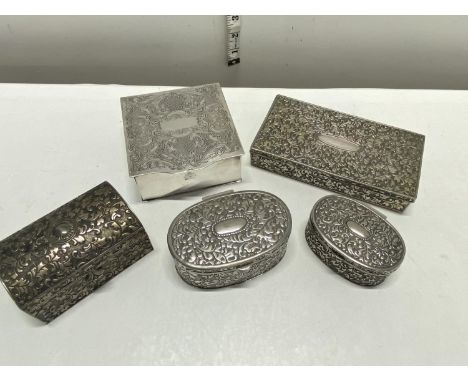 Five assorted metal trinket boxes