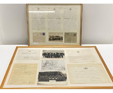 Two framed WW2 documents and photographs featuring civil defence certificates of service issued by The Borough of Tottenham, 
