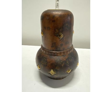 A brutalist patinated copper and glass mid century hanging lamp after a design by the Finnish Nanny Still McKinney for the Du