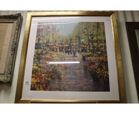 John Terelak gilt framed art print French Scene titled "Les Fleurs" 