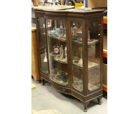 Early 20th century Inlaid Mahogany Display Cabinet with Single Glazed Bow Fronted Door opening to reveal Two Fabric Covered S