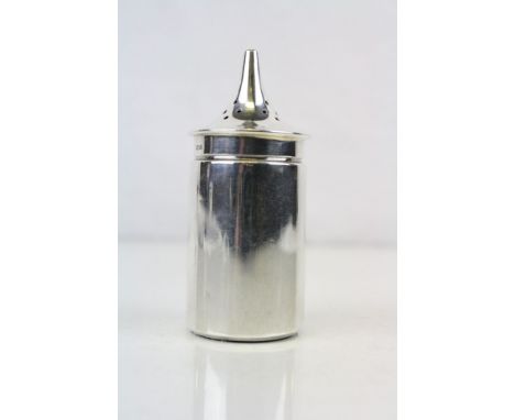 Ceramic lined Hallmarked Silver Pepperette, Birmingham 1929, maker "T J Skelton", stands approximately 8.5cm