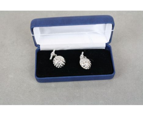 Pair of silver golf ball style cufflinks cased 