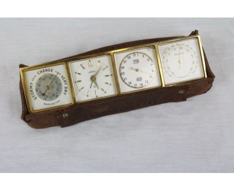 Angelus Clock compendium comprising clock, barometer, calendar and thermometer with leather cover 
