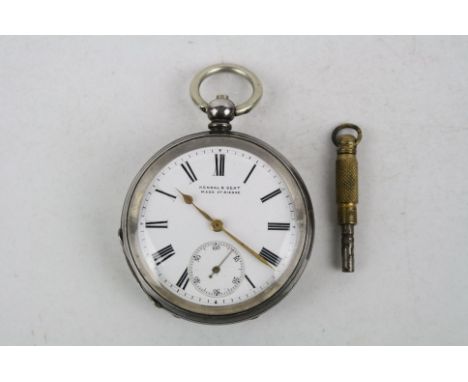 Key wind Swiss 935 Silver Pocket Watch, the Enamel dial marked "Kendal &amp; Dent made at Bienne" with sub dial at the six po