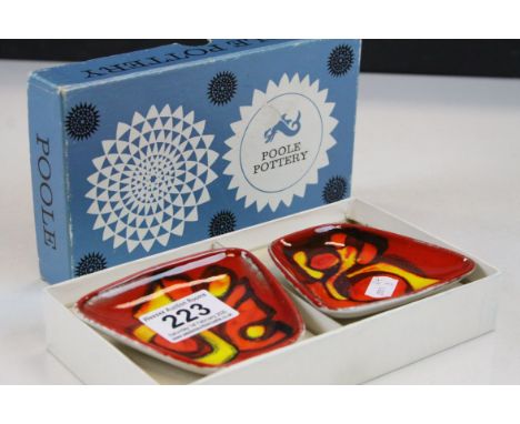 Poole Pottery Delphis Trapezoid Shaped Trinket Dishes contained in their original box