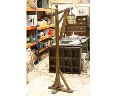 Oak Standard Lamp with Crucifix Style Base and Metal and Glass Lantern Shade, 173cms high