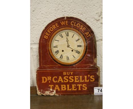 Advertising - Vintage Shop Display Advertising Board ' Buy Dr. Cassell's Tablets ' featuring a clock with hands that move to 
