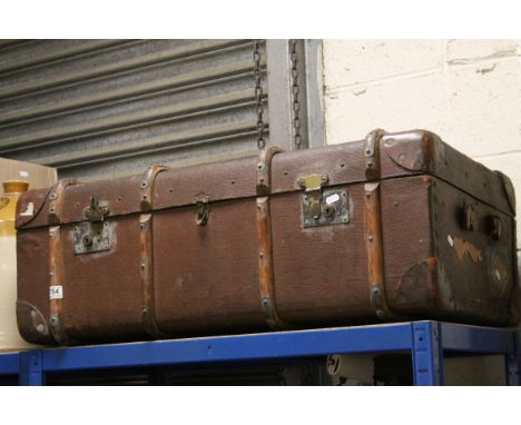 Early 20th century Canvas Covered and Wooden Bound Travelling Trunk