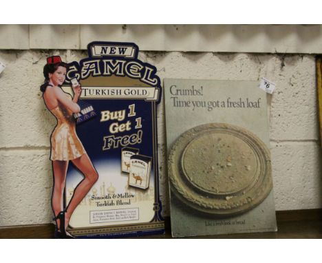 Advertising - Shop Display Advertising Board ' New Camel Turkish Gold ' Cigarettes with Easel Back, 15.5" high and a Flour Ad