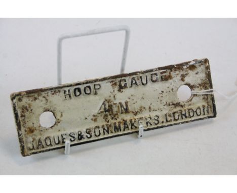 Jaques &amp; Son Hoop Gauge 4" cast iron sign, cream enamel, length approx.17cm 