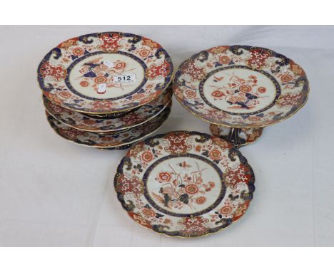 Three floral decorated 19th century Ashworth comports &amp; a similar plate