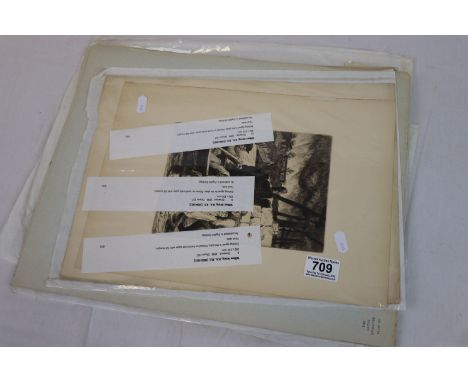 Group of unframed etchings to include William Strang portrait of Sir Francis Seymour, Drowned &amp; The Wine Drinkers etc