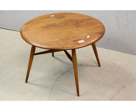 Ercol Pale Elm and Beech Circular Coffee Table with Single Drop Flap, 61cms diameter x 41cms high
