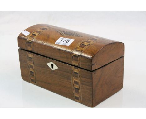 19th Century marquetry inlaid wooden tea caddy converted to a jewellery box 