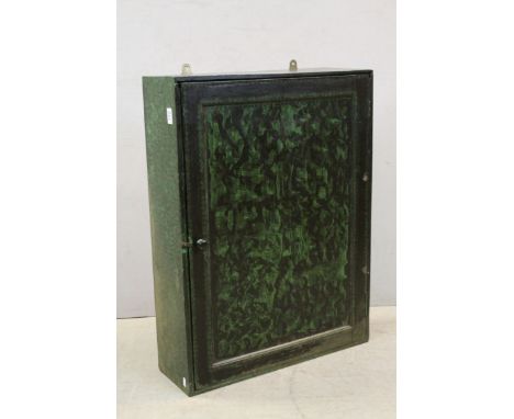 Early 20th century Wooden Hanging Cupboard with Green Mottle Painted Effect Finish, the single panel door opening to reveal t