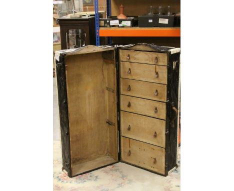 Late 19th / Early 20th century Metal Steamer Trunk / Travelling Wardrobe with Fitted Interior, 116cms long x 41cms high
