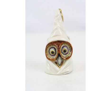 Royal Worcester ceramic Candle Snuffer, modelled as an Owl wearing hooded robe, stands approx 8cm