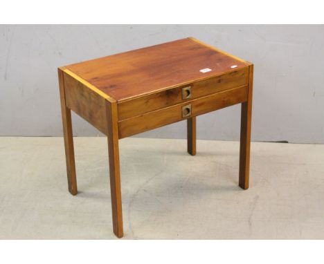 Heals of London Yew Wood Lamp Table with Two Drawers with recessed Brass Handles, 60cms x 53cms