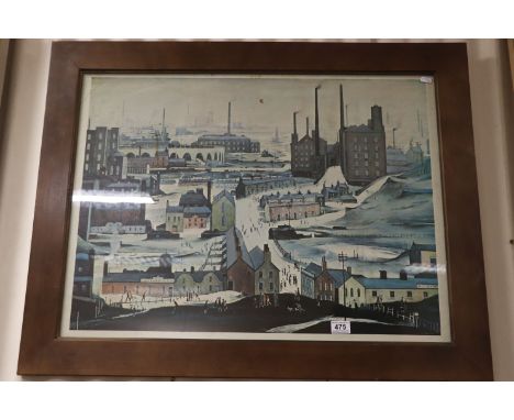 L.S.Lowry large vintage print of an industrial town scene with figures, approx.58.5 x 78cms
