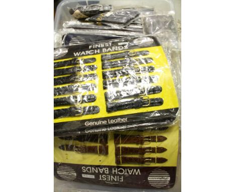 Large collection of vintage leather wristwatch straps unused and mainly on original cards to include lizard skin 