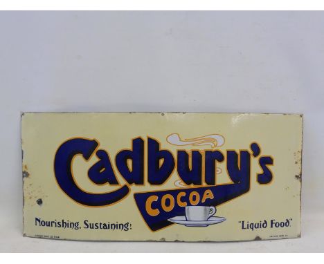 A rare Cadbury's Cocoa enamel sign with steaming cup image to the centre, by Falkirk Iron Co. 36 x 16".