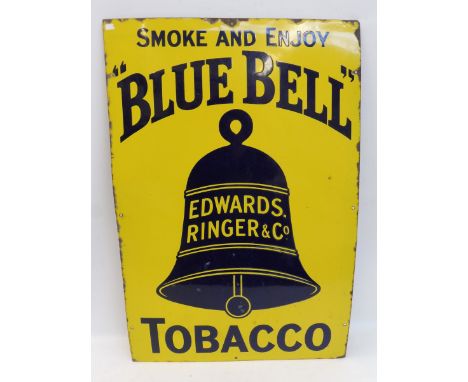 An Edwards, Ringer &amp; Co. 'Blue bell' Tobacco rectangular enamel sign with central bell image and good gloss, 20 x 30".