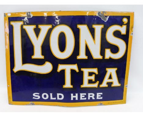 A Lyons' Tea Sold Here rectangular enamel sign by Bruton of Palmers Green, 24 x 18".