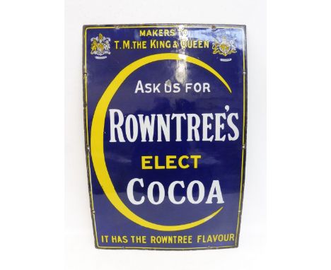 A Rowntree's Elect Cocoa rectangular enamel sign, in excellent condition, 'Makers to T.M. The King and Queen', 20 x 30". 