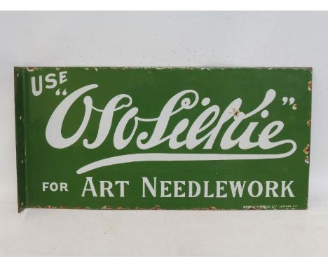 An Oso-Silkie for Art Needlework double sided rectangular enamel sign with hanging flange, by Wood &amp; Penfold Ltd. London,