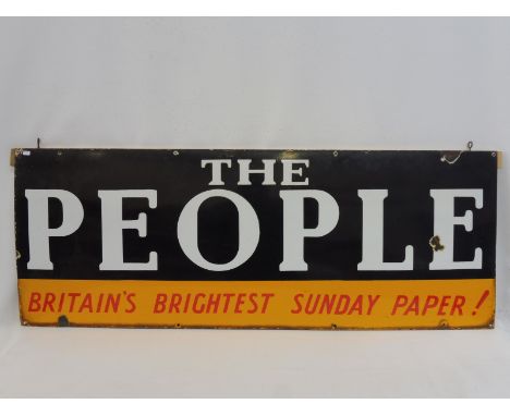 A rectangular enamel sign advertising 'The People' - Britain's Brightest Sunday Paper, 48 x 18".