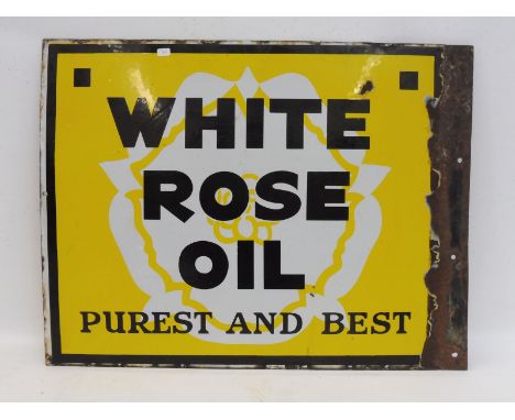 A White Rose Oil double sided enamel sign with flattened hanging flange, 23 1/2 x 18".