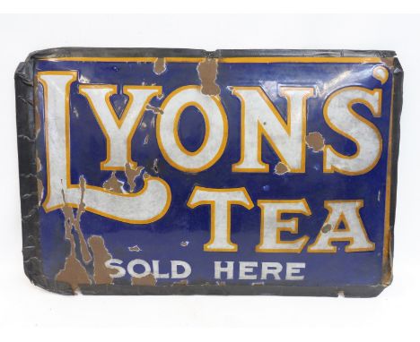 A Lyons' Tea Sold Here convex enamel sign, 29 1/4 x 19 1/2".
