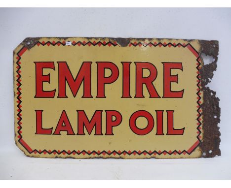 An Empire Lamp Oil double sided enamel sign, with a flattened hanging flange, 26 x 15".