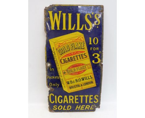 A Wills's Gold Flake Cigarettes pictorial packet enamel sign, 18 x 36".