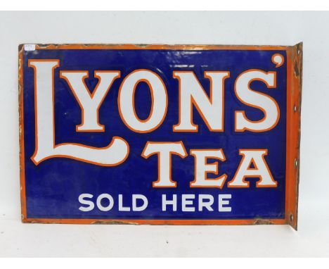 A Lyon's Tea Sold Here double sided enamel sign, with hanging flange, in very good condition, 18 x 12".