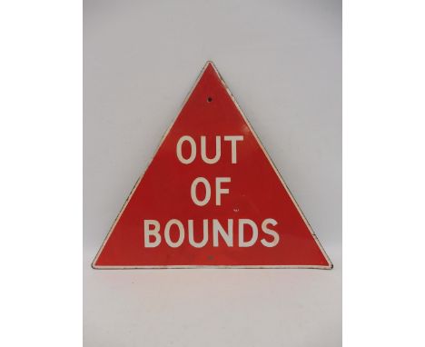 An Out of Bounds triangular enamel sign, restored.