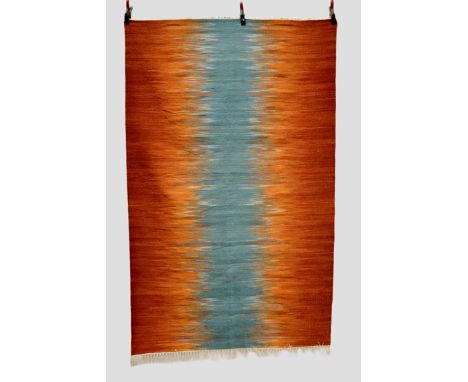 Attractive Indian kelim in the Mazanderan-style, striking abstract design in reds, oranges, ivory and turquoise, 8ft. x 5ft. 