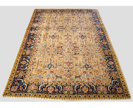 Tabriz carpet, north west Persia, circa 1930s 12ft. 7in. x 9ft. 3in. 3.84m. x 2.82m. Overall wear, heavier in some places; ve