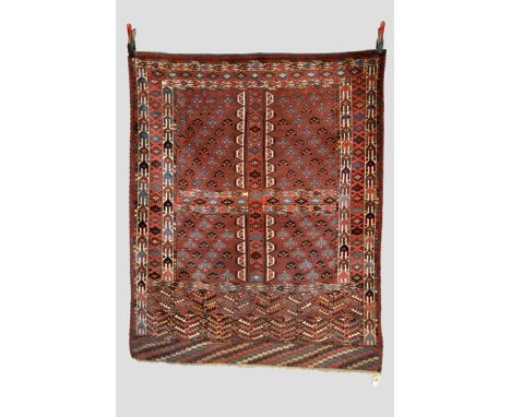 Exceptional Yomut Turkmen ensi, Turkmenistan, second half 19th century, 5ft. 6in. x 4ft. 5in. 1.68m. x 1.35m. A most attracti