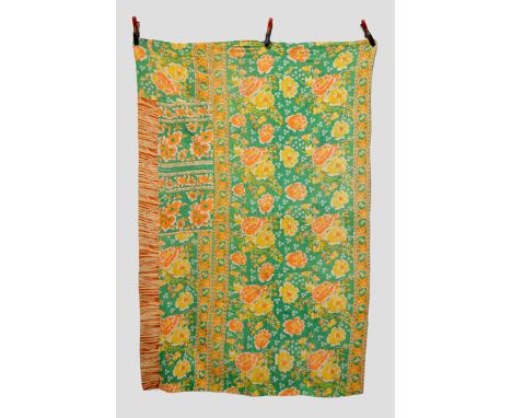Decorative and reversible Kantha quilt, west Bengal, India, 20th century 84in. x 55in. 214cm. x 140cm. Floral design in green